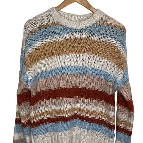American Eagle Chunky Knit Striped Crewneck Sweater Womens Small Cozy - Picture 5 of 9